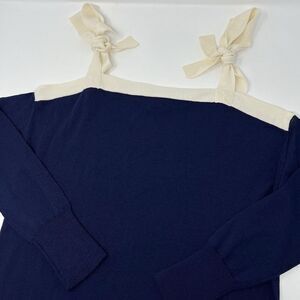 J. Crew Merino Wool Cold Tie Shoulder Knit Sweater Size XS Navy‎ Blue